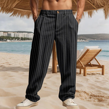 Riolio Spring Autumn Men's Casual Pants Simple Striped Straight Pants High Waist Loose Versatile Business Casual Suit Pants Men